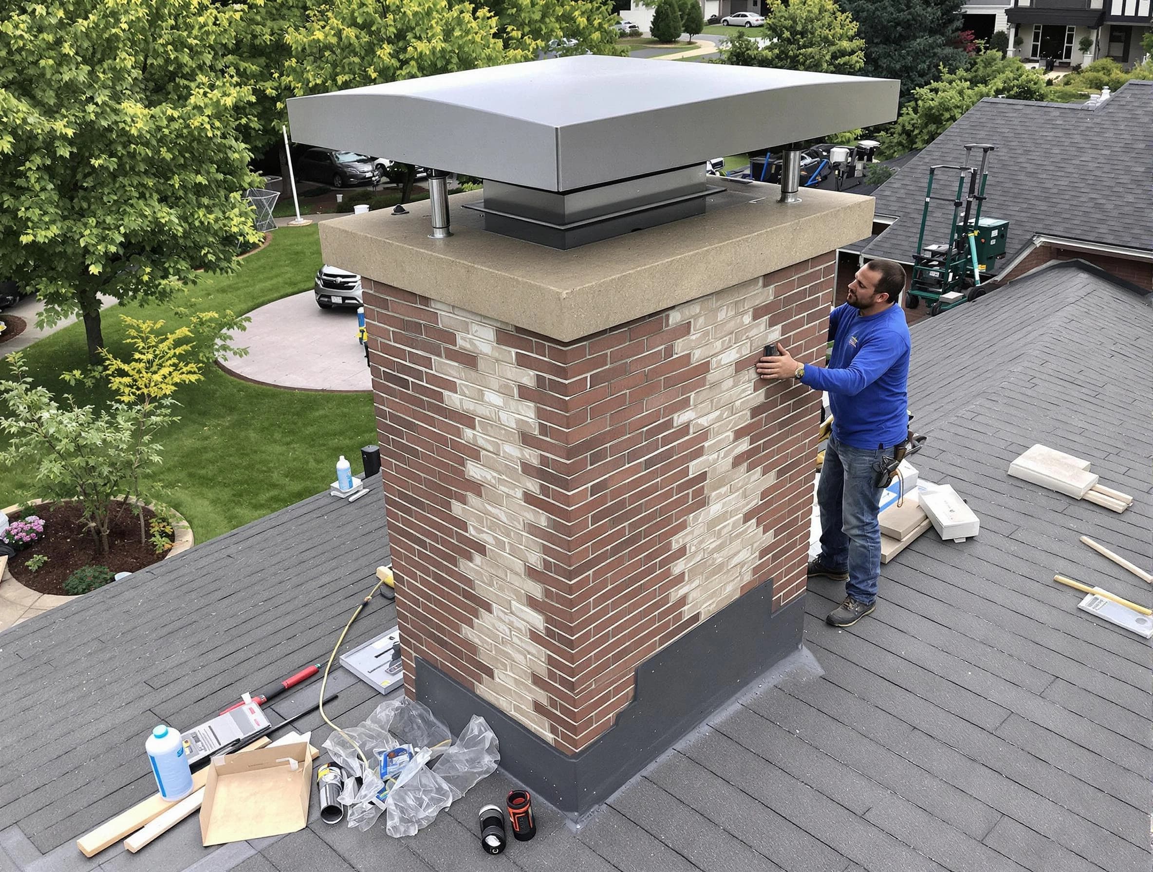Midway Chimney Sweep team working on a custom chimney remodel in Midway, UT